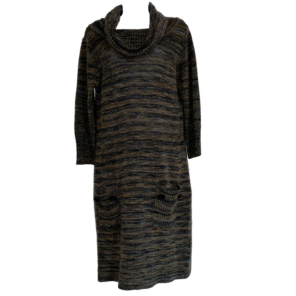 Alyx Dress Womens Large Gray Brown Marbled Cowl Neck Pockets Button Sweater